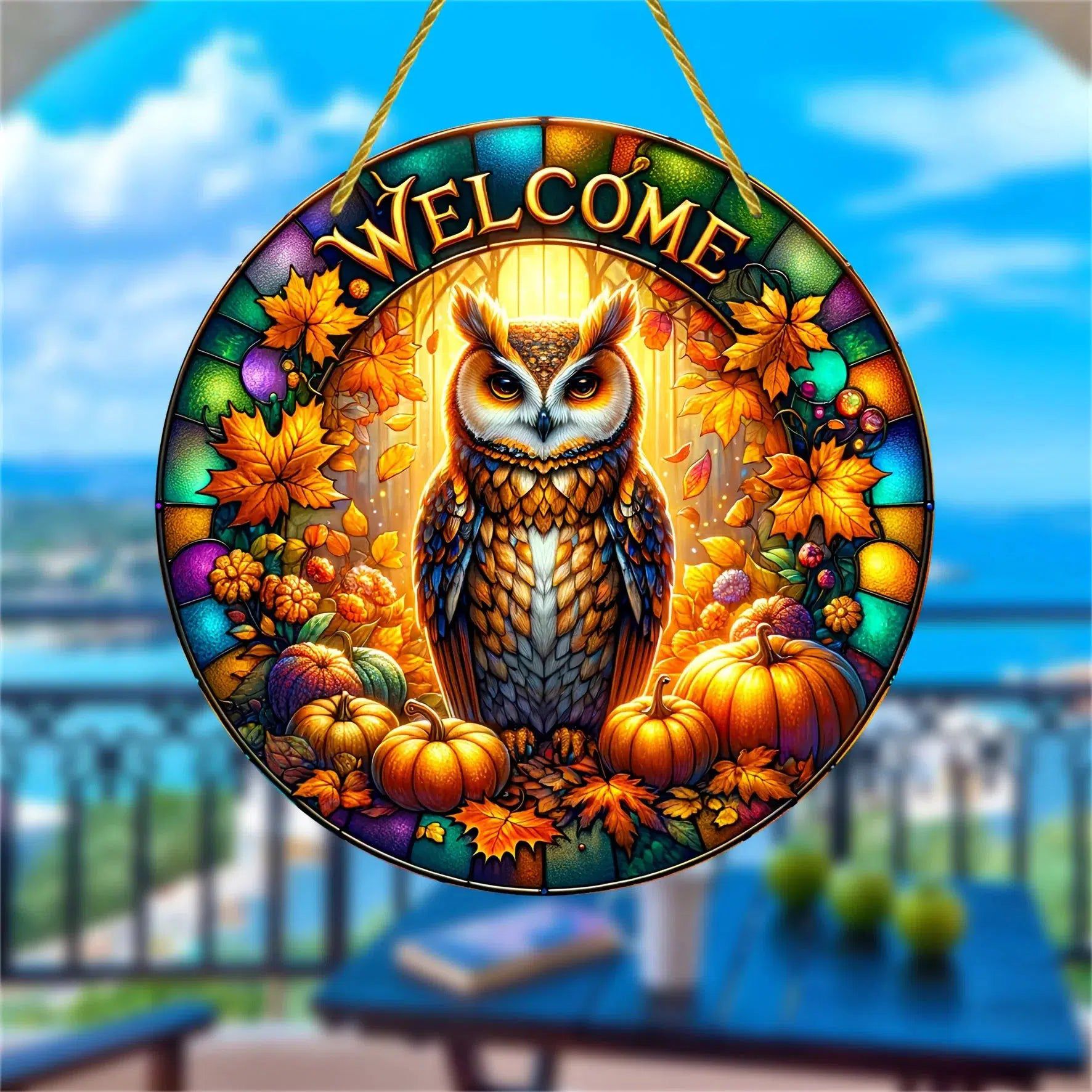 Witchy Owl Suncatcher Halloween Acrylic Round Sign-MoonChildWorld