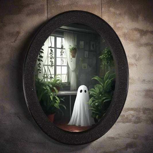 Retro Little Ghost Witch Wooden Oval Frame - Gothic Oval Wall Art - Spooky Halloween Wall Decoration