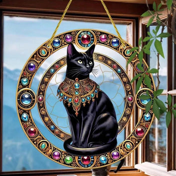 Egyptian Cat Suncatcher Charming Black Cat Window Hanging