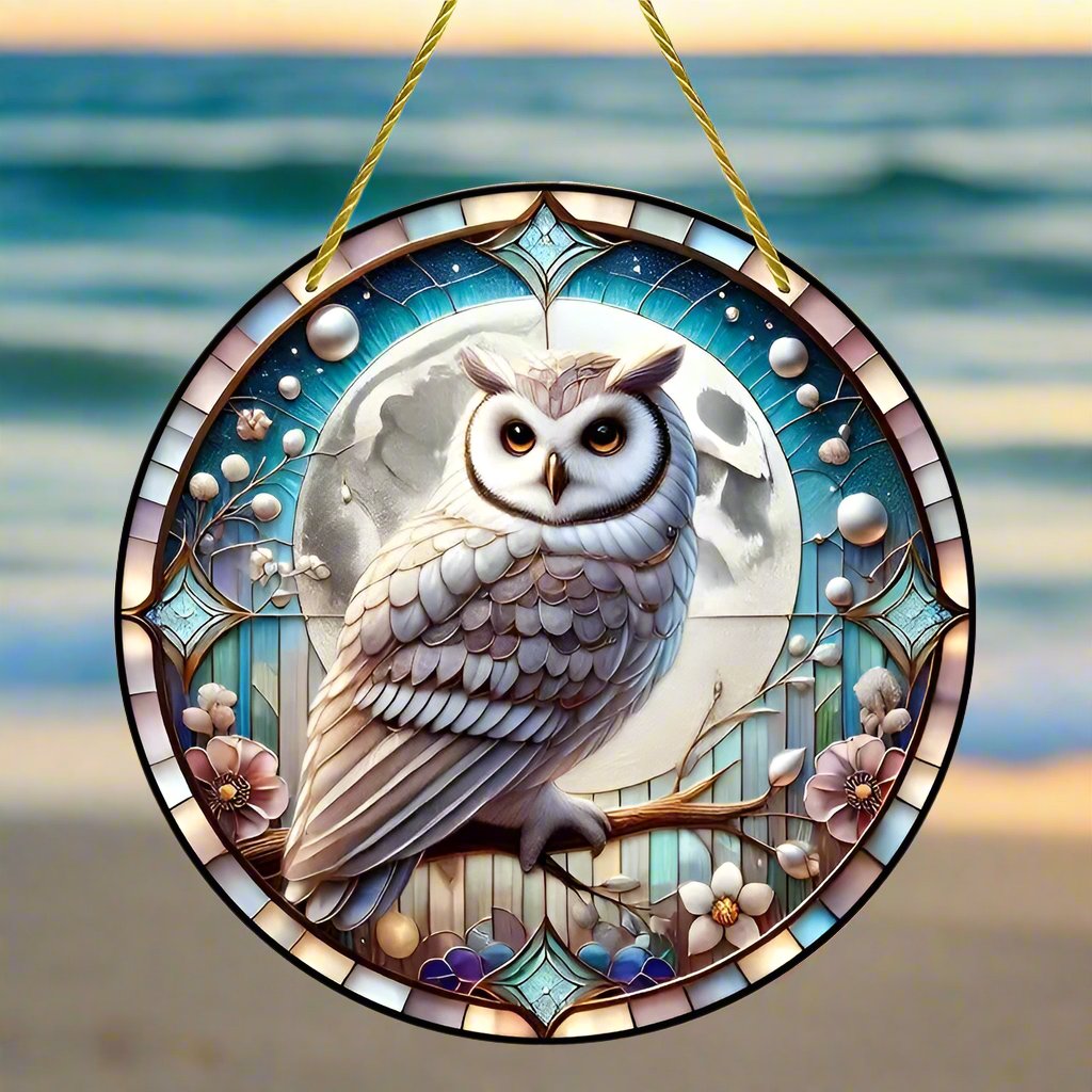 Glamorous Owl Suncatcher Moon Owl Hanging Ornament Window Decorations-MoonChildWorld