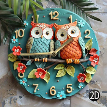 Wooden wall clock with cute owls pattern Pagan home decor-MoonChildWorld