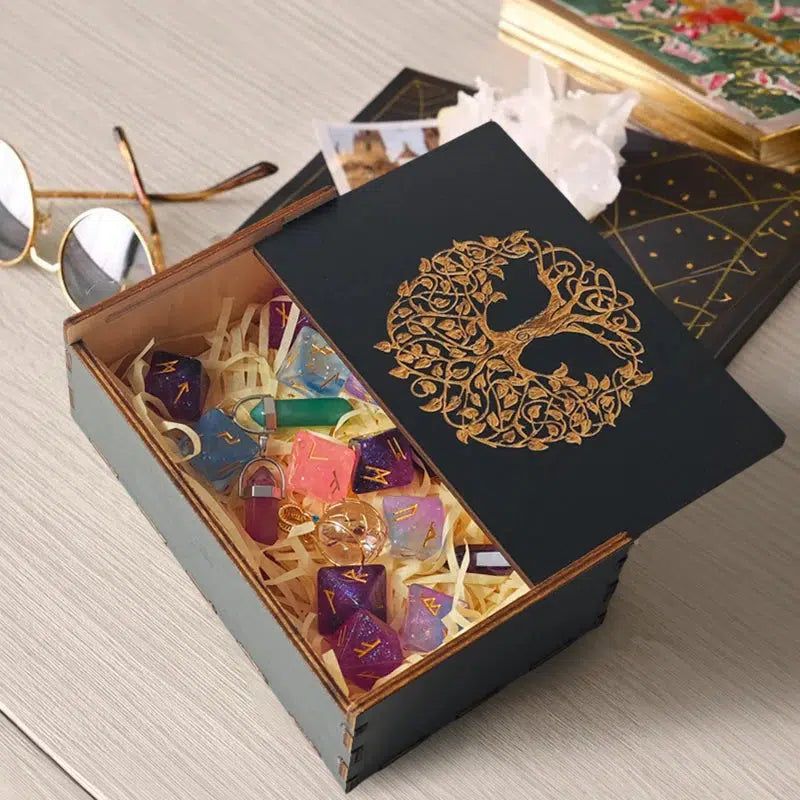 Tarot Cards Storage Box Crystals Jewelry Astrology Wooden Storage Box-MoonChildWorld