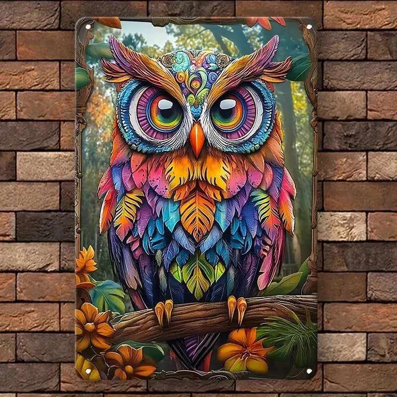 Hippie Owl Wall Sign Mystic Owl Metal Sign for Spirit Animal Wall Art-MoonChildWorld