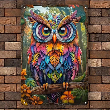 Hippie Owl Wall Sign Mystic Owl Metal Sign for Spirit Animal Wall Art