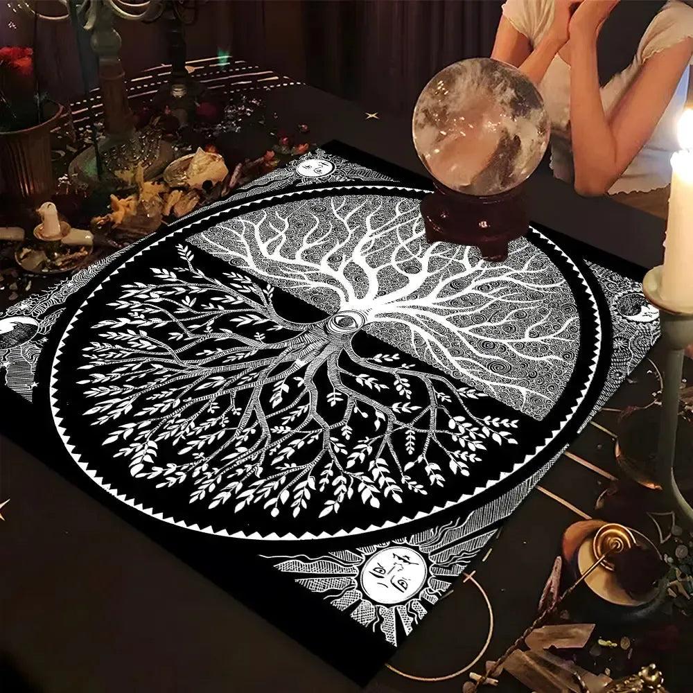 Witchcraft Tarot Tablecloth Sun Moon Tree of life Pagan Altar Cloth Wicca Divination Cloth-MoonChildWorld