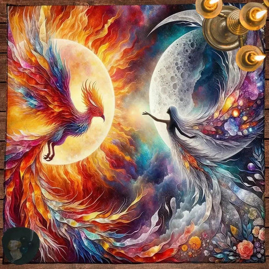 Sun and Moon Phoenix Altar Cloth Wicca Tablecloth For Spread Tarot Reading