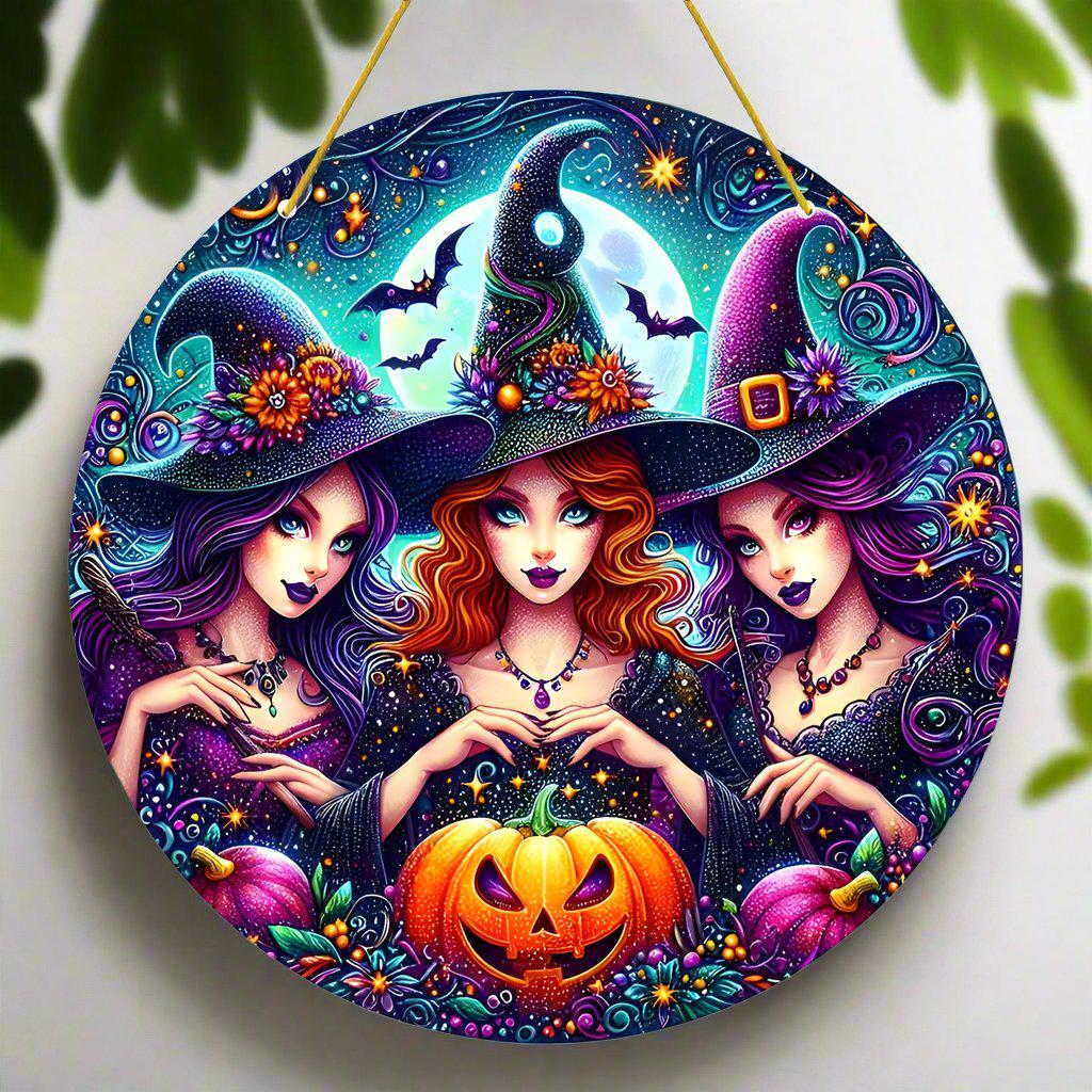 Spooky Witch Suncatcher Halloween Acrylic Round Sign-MoonChildWorld