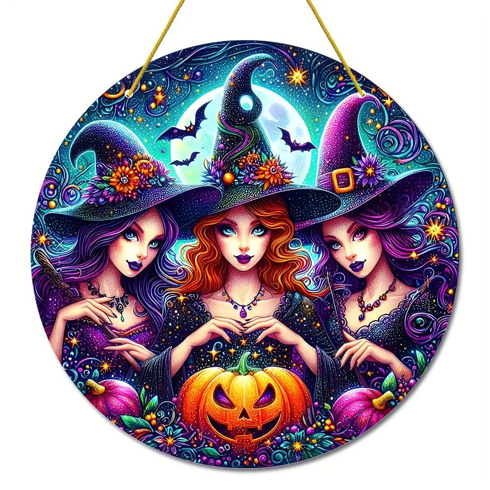 Spooky Witch Suncatcher Halloween Acrylic Round Sign-MoonChildWorld