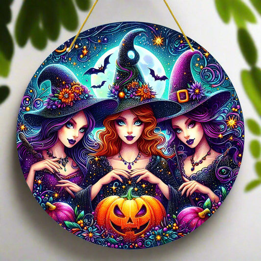 Spooky Witch Suncatcher Halloween Acrylic Round Sign