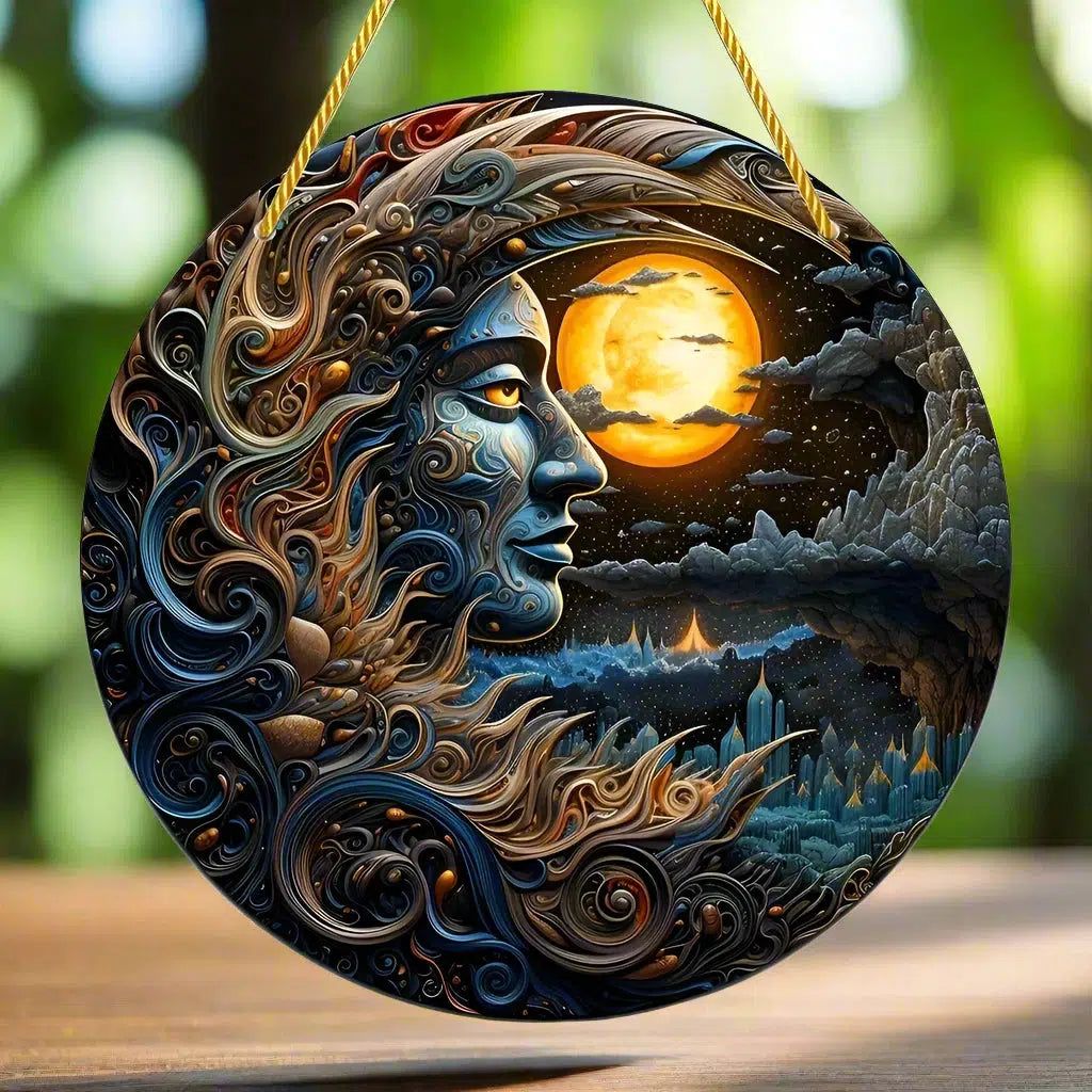 Sun Moon Goddess Suncatcher Celestial Acrylic Sign Sun Moon Window Hanging-MoonChildWorld