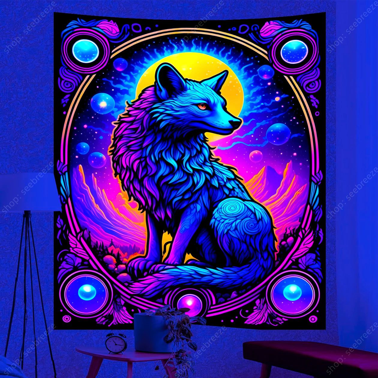 Spirit Animal UV Reactive Tapestry Psychedelic Animal Wall Tapestry for Aesthetic Room Decor-MoonChildWorld