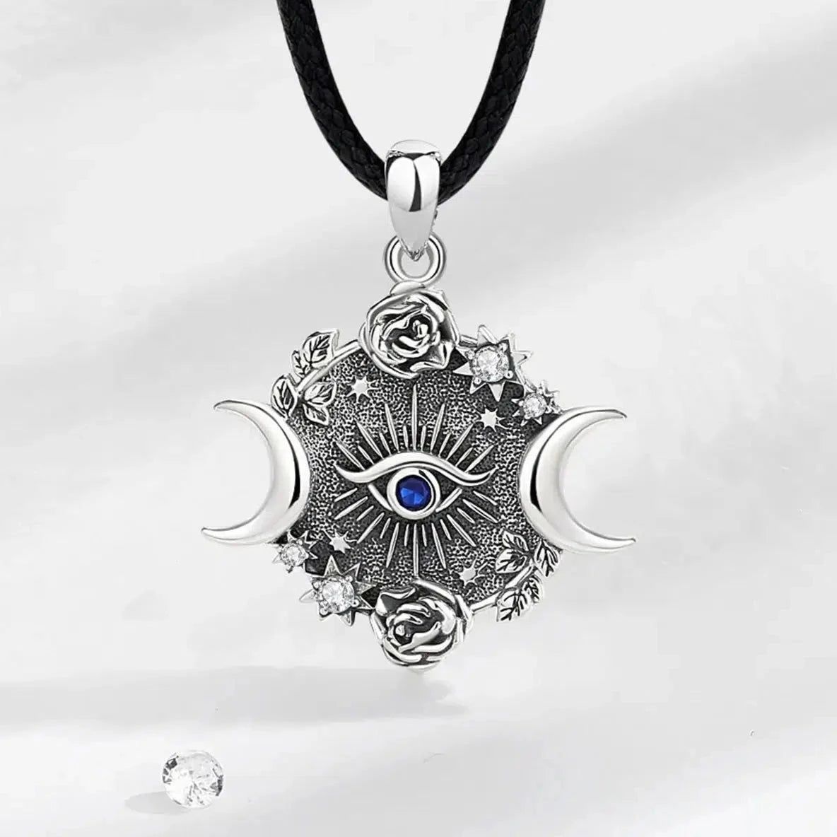 Eye Of Horus Triple Moon Goddess Necklace Wiccan Jewelry-MoonChildWorld