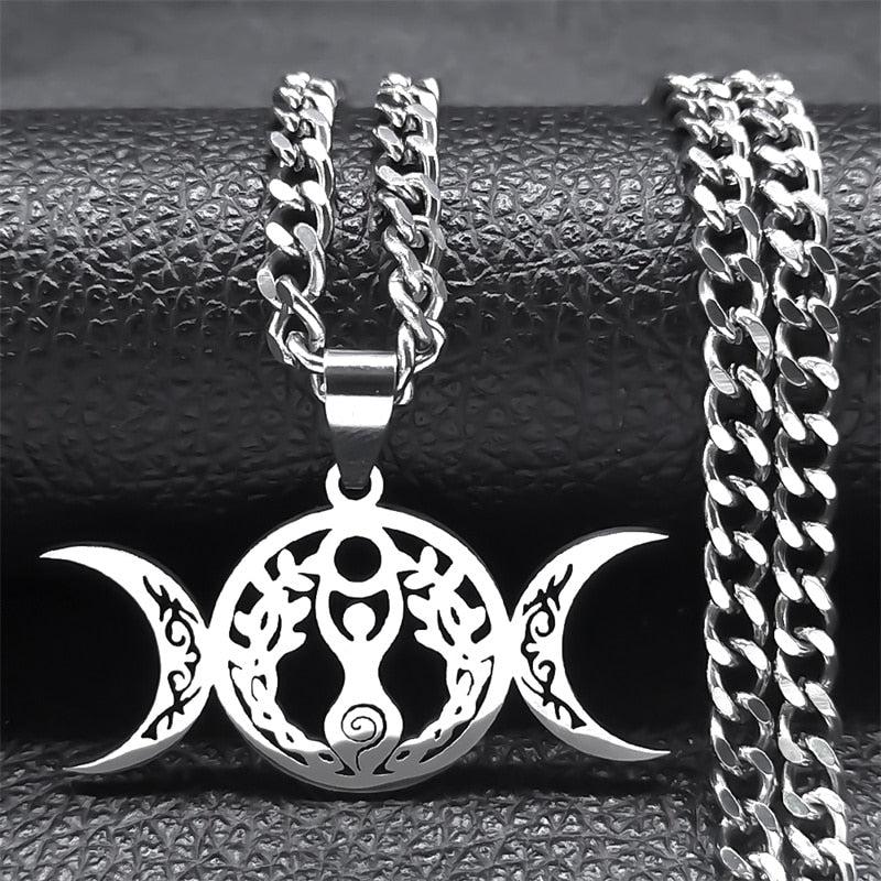Wicca Triple Moon Goddess Necklace-MoonChildWorld