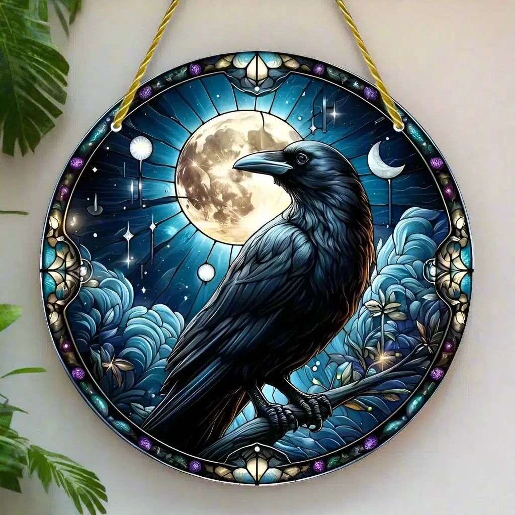 Black Raven Wooden Sign Dark Crow Hanging Sign Gothic Wall Decor-MoonChildWorld