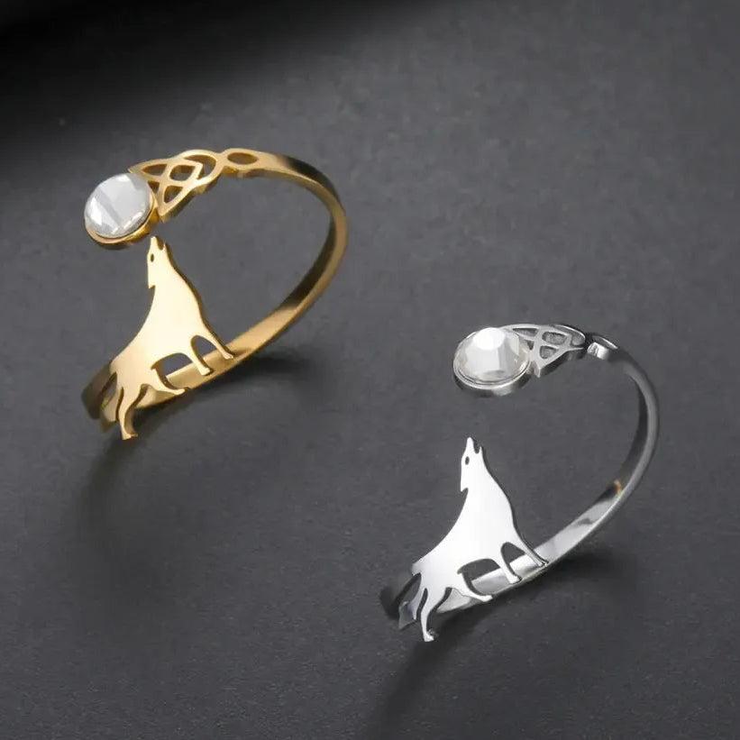 Howling Wolf Zircon Adjustable Ring Celtics Knot Wicca Pagan Jewelry-MoonChildWorld