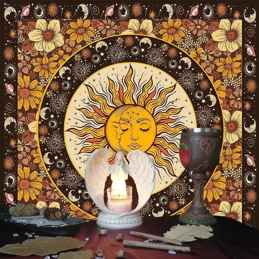 Moon Sun Tarot Card Tablecloth Wicca Altar Cloth Pagan Pendulum Witchcraft Card Mat-MoonChildWorld