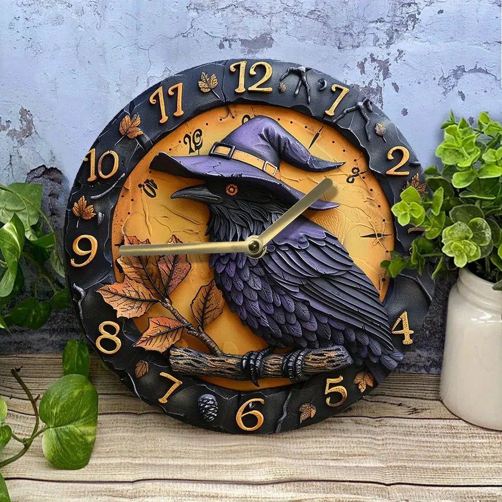 Black Raven Wall Clock Gothic Crow Wall Clock-MoonChildWorld