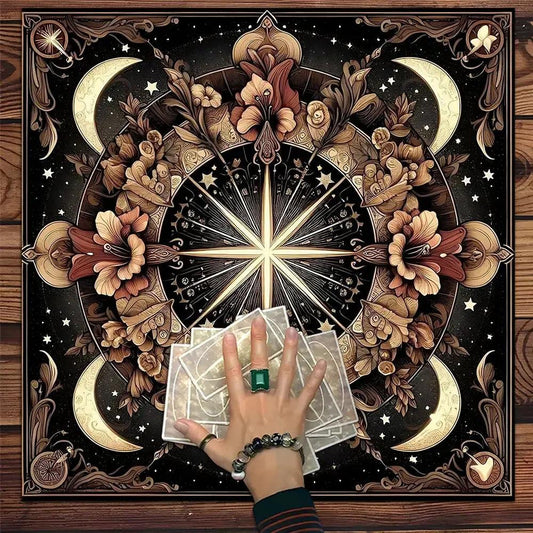 Flowers and Moon Pagan Altar Cloth Witchy Tarot Cloth for Reading Divination Wicca Ritual Decor