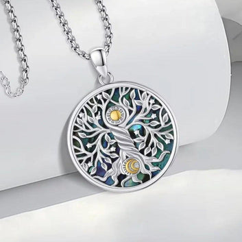 925 Sterling Silver Tree of Life Necklace Abalone Shell Sun Moon Necklace Celtic Knot Pagan Jewelry
