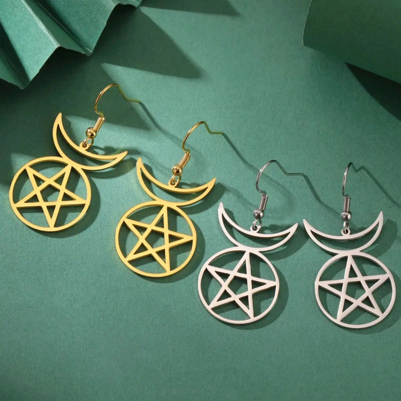 Pentacle Moon Witchcraft Earrings Wicca Amulet Jewelry-MoonChildWorld