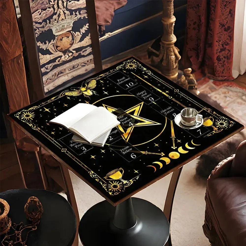 Witchcraft Pentagram Moon Phase Tarot Tablecloth Pagan Pentacle Altar Cloth Wicca Divination Cloth-MoonChildWorld