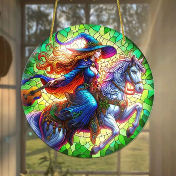 Guitar Witch Suncatcher Enchanting Acrylic Round Sign