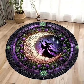 Halloween Witch Round Area Rug Gothic Witchy Round Carpet