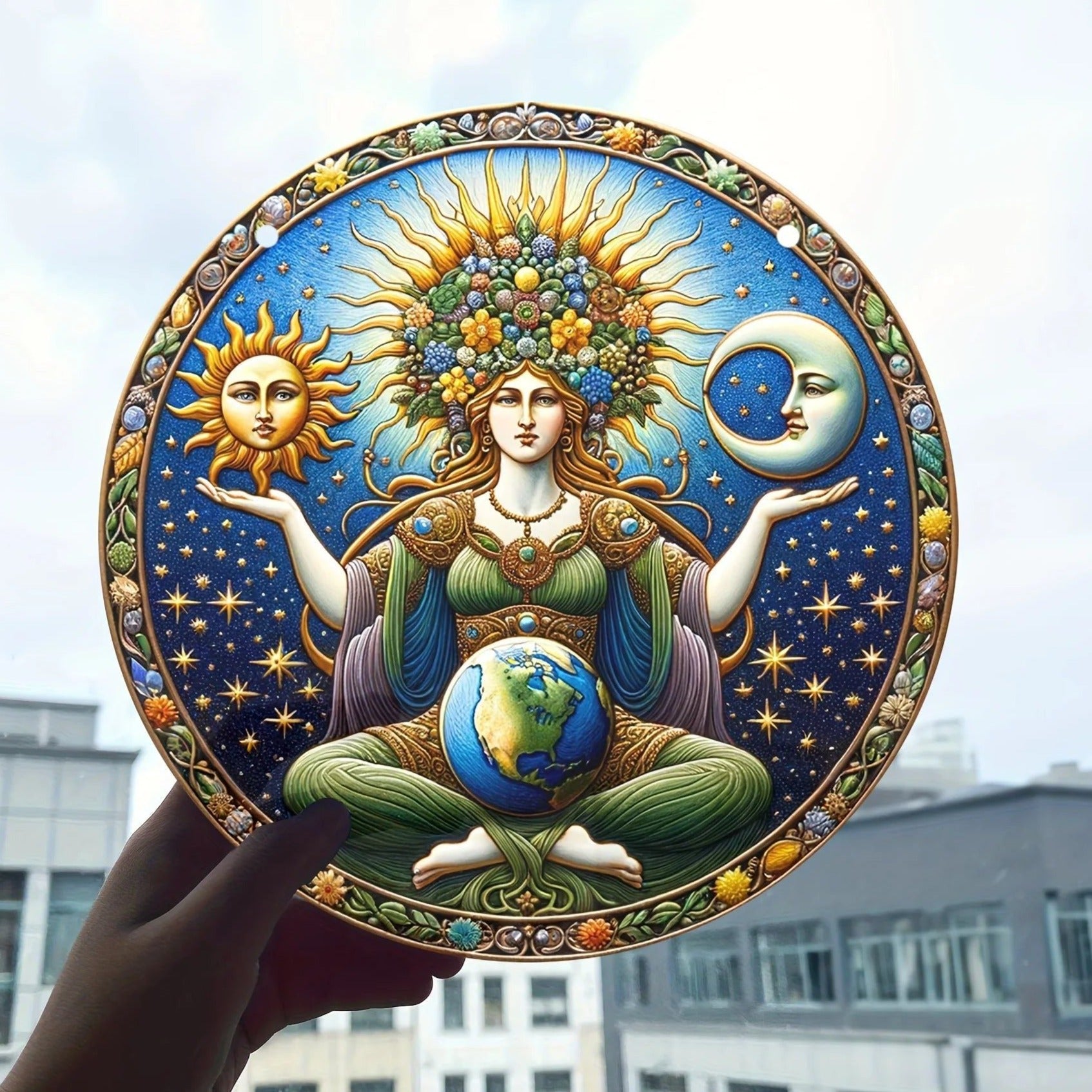 Gaia Goddess Suncatcher Wicca Pagan Acrylic Round Sign Mother Earth Suncatcher-MoonChildWorld