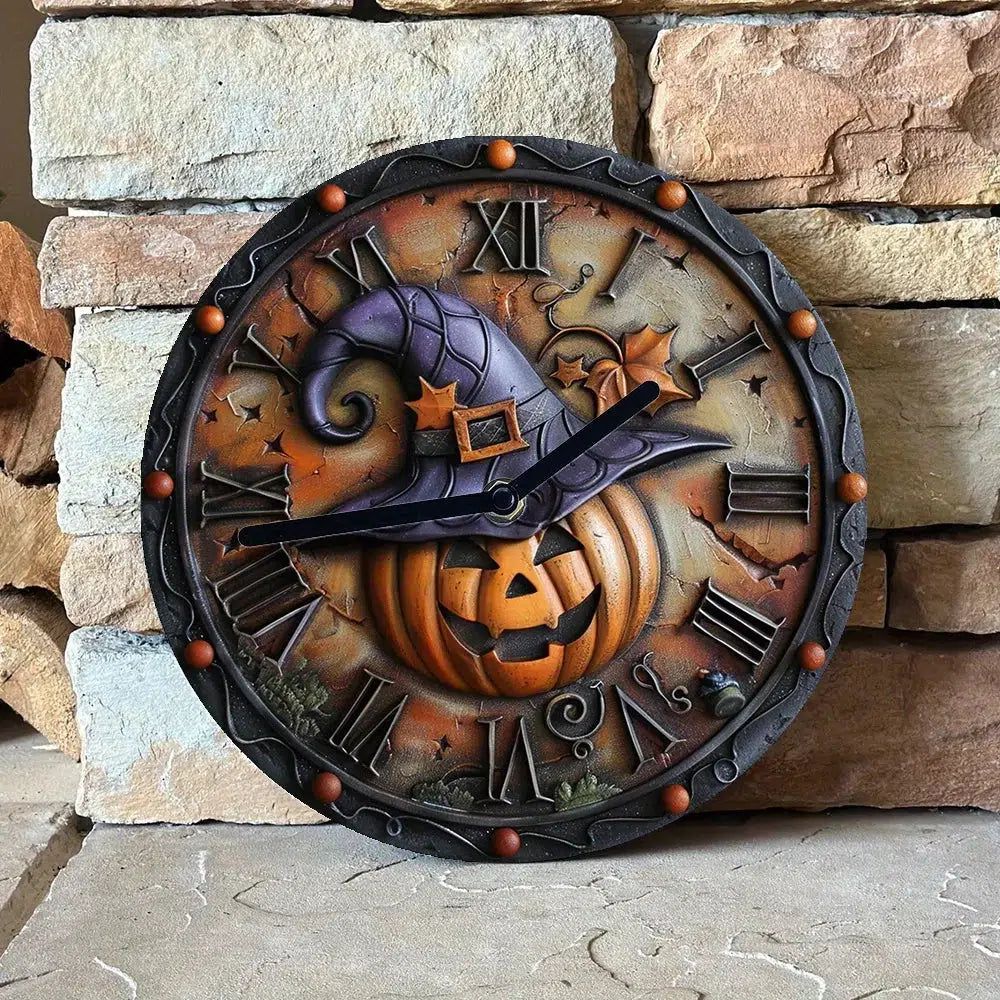 Pumpkin Halloween Wall Clock Witch Wall Decor-MoonChildWorld