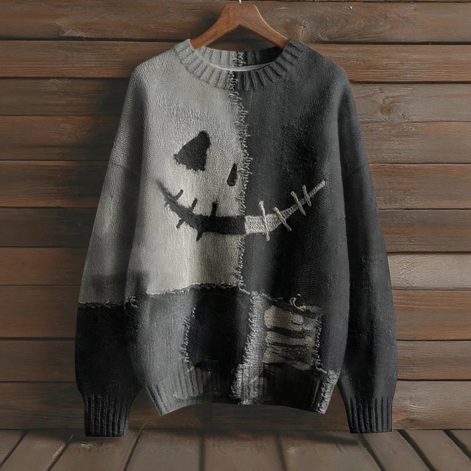 Creepy Pumpkin Long Sleeve Pullover Sweater - Gothic Witch Halloween Sweater-MoonChildWorld
