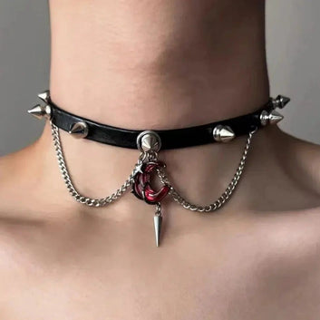 Red Crystal Moon Choker Gothic Witch Necklace Goth Jewelry