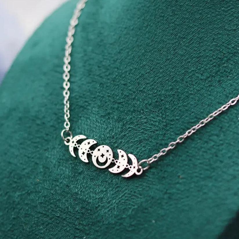 Celestial Moon Phases Necklace Gothic Witchy Necklace Wicca Pagan Jewelry-MoonChildWorld