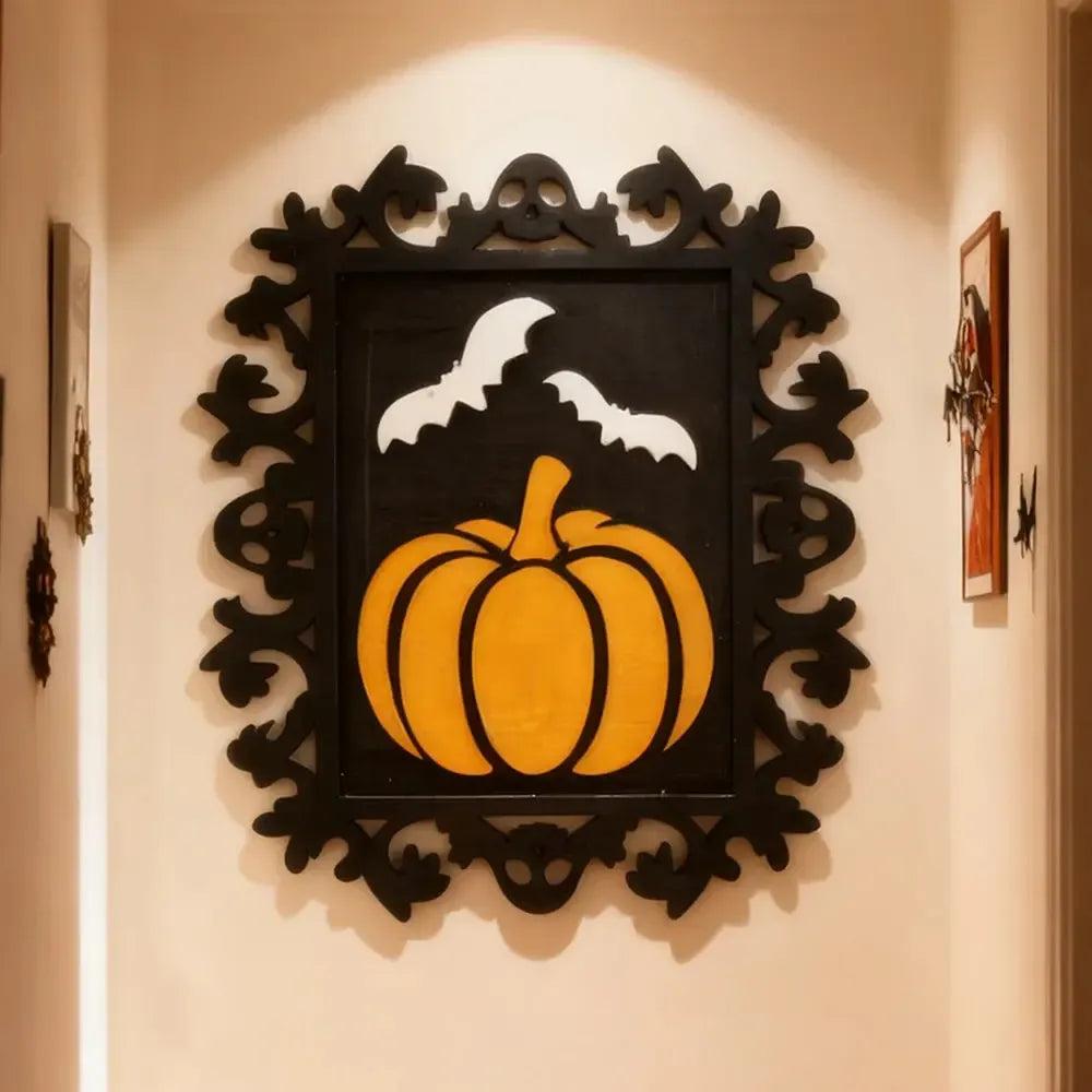 Halloween Pumpkin and Bat Decorative Hanging Retro Carved Frame Wall Decor-MoonChildWorld