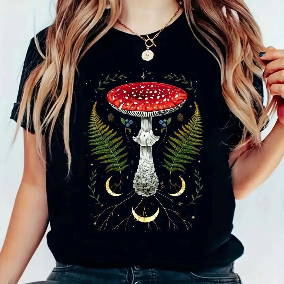 Plant Mushroom Moon Witchy T-shirt-MoonChildWorld