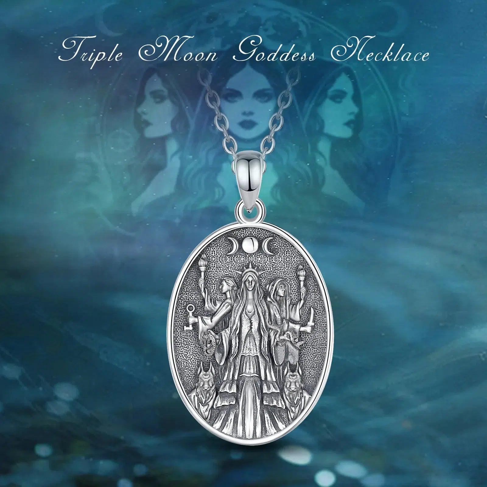 Silver Wicca Triple Moon Goddess Necklace Hecate Goddess Necklace Pagan Triple Goddess Jewelry-MoonChildWorld