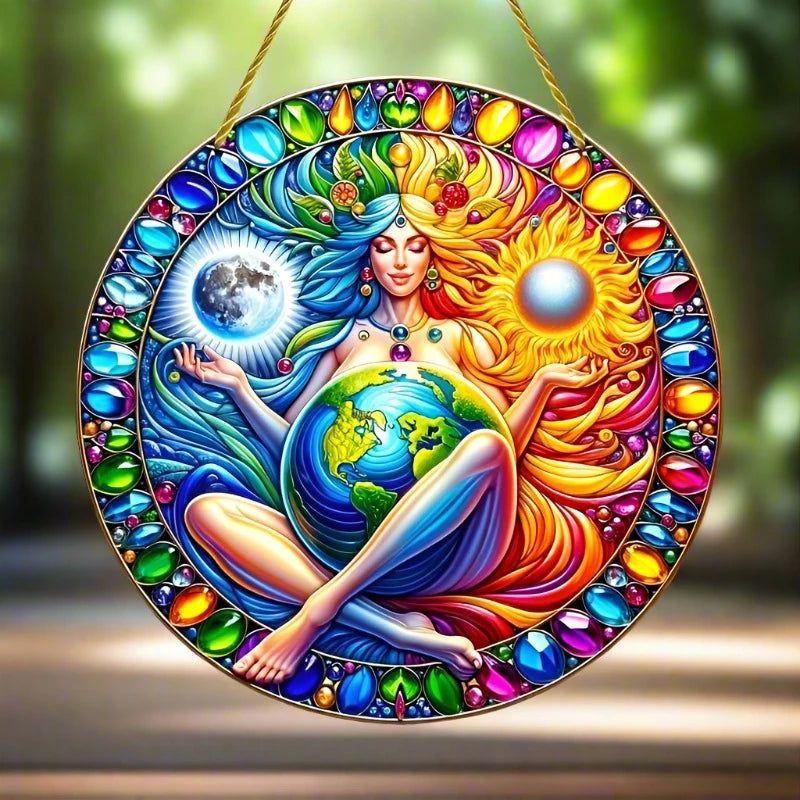 Gaia Goddess Suncatcher Wicca Pagan Acrylic Round Sign Mother Earth Suncatcher-MoonChildWorld