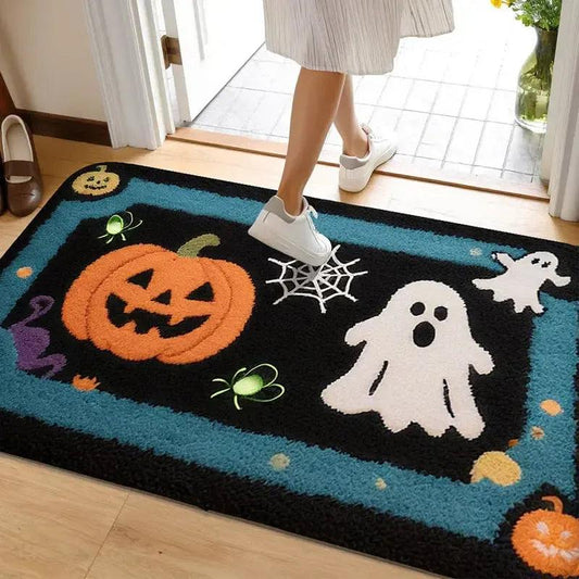 Gothic Halloween Doormat - Spooky Ghost, Cat & Bat Design - Witch Home Decor