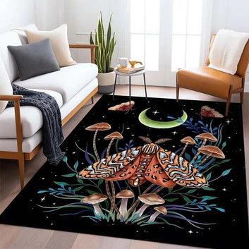 Divination Death Moth Moon Carpet Witchy Area Rug