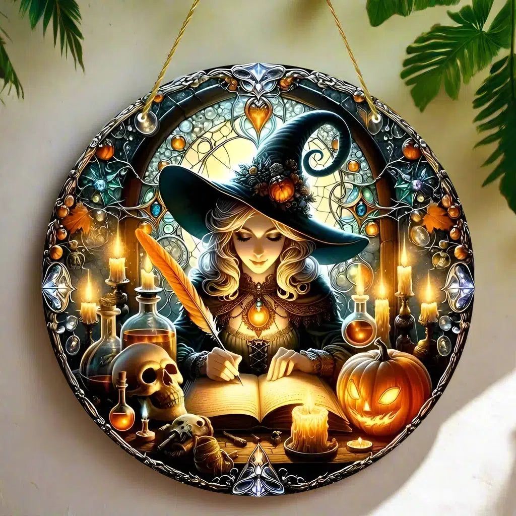 Enchanting Witch Wooden Sign Halloween Hanging Sign Mystic Wood Sign-MoonChildWorld