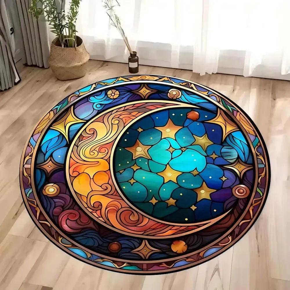 Moon and Black Cat Round Rug Gothic Witchy Cat Round Carpet for Christmas-MoonChildWorld