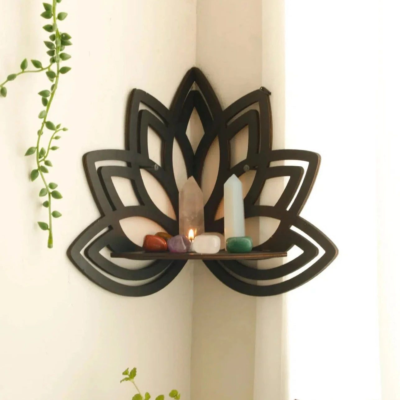 Lotus Corner Shelf Wooden Crystal Holder Shelf-MoonChildWorld