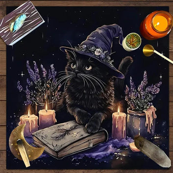 Magic Black Cat Wicca Altar Cloth Witchy Tarot Cloth for Reading Divination Witch Home Decor