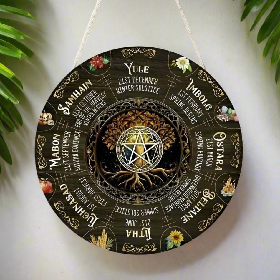 Magical Wheel of Year Pagan Festival Sign Pagan Calendar Wooden Sign-MoonChildWorld