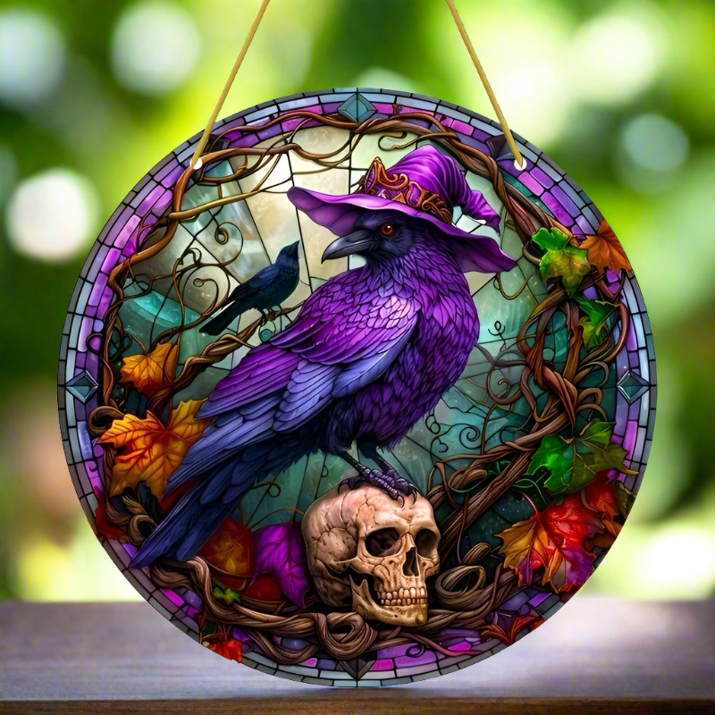 Halloween Purple Raven Suncatcher Gothic Crow Window Decor-MoonChildWorld