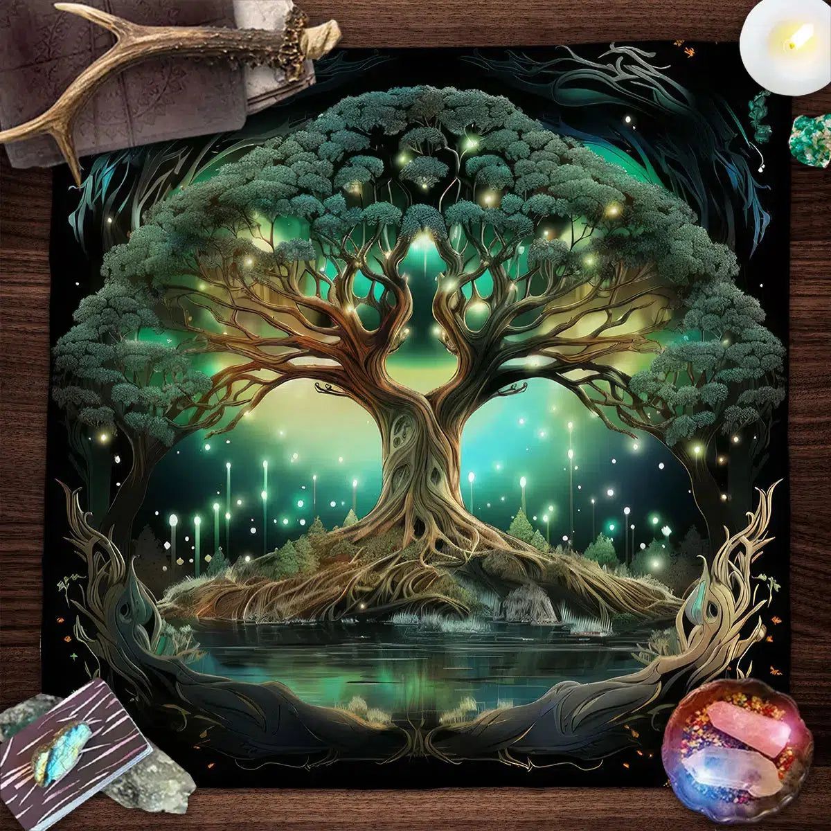 Mysterious Tree of Life Tarot Tablecloth Wicca Altar Cloth-MoonChildWorld