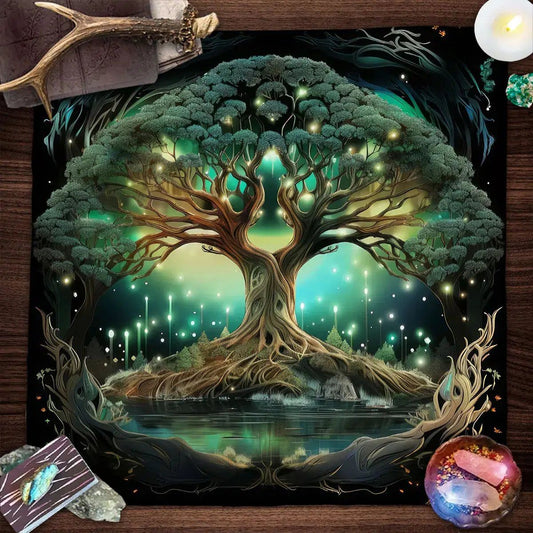 Mysterious Tree of Life Tarot Tablecloth Wicca Altar Cloth