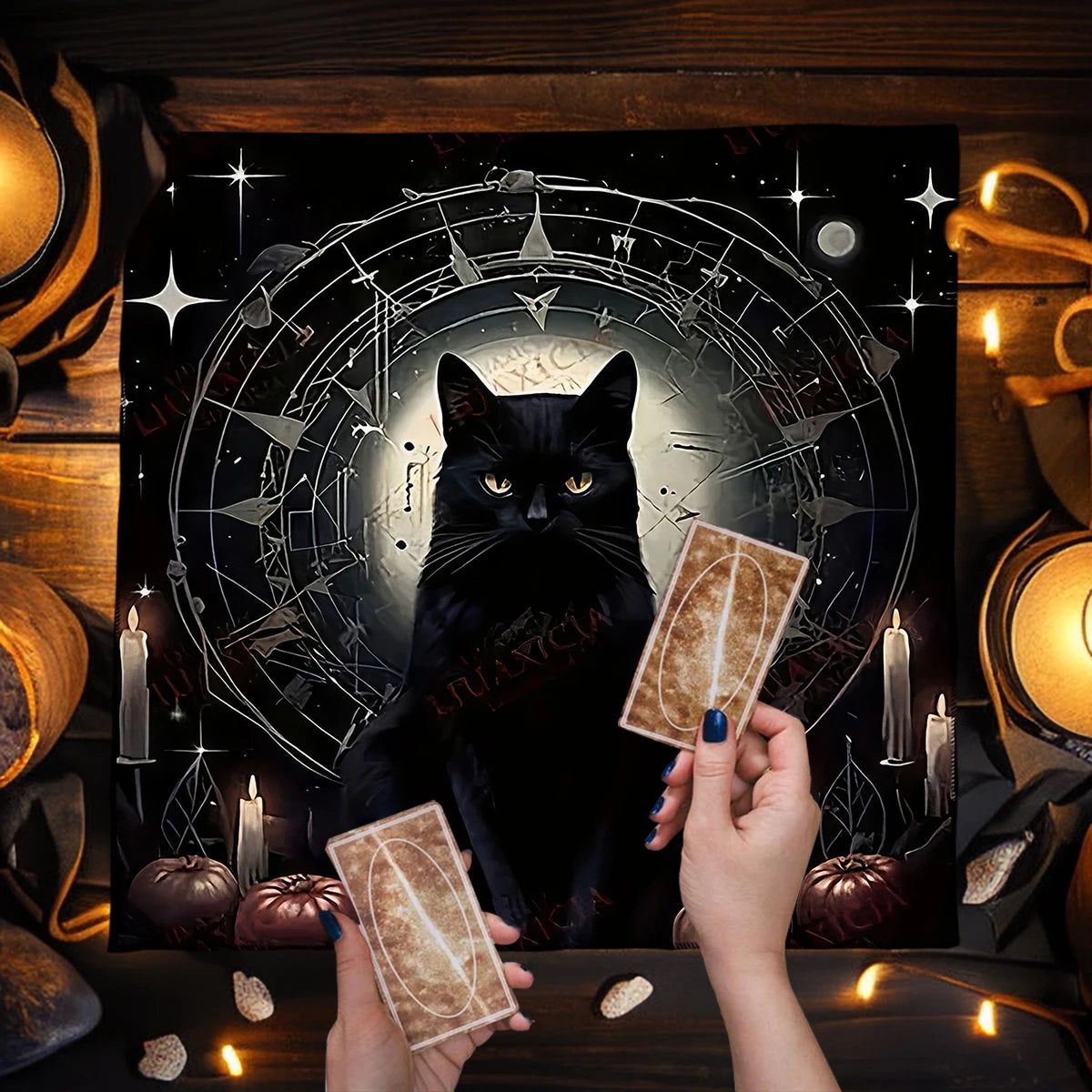 Black Cat Witchcraft Tarot Card Tablecloth Wicca Altar Cloths Divination Tarot Table Cloth-MoonChildWorld