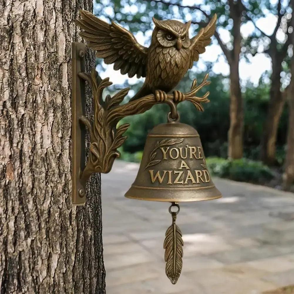 Owl Door Bell Vintage Style Shopkeepers Bell Metal Door Chime - Wizard Owl Bell for Witchy Home Front Door-MoonChildWorld