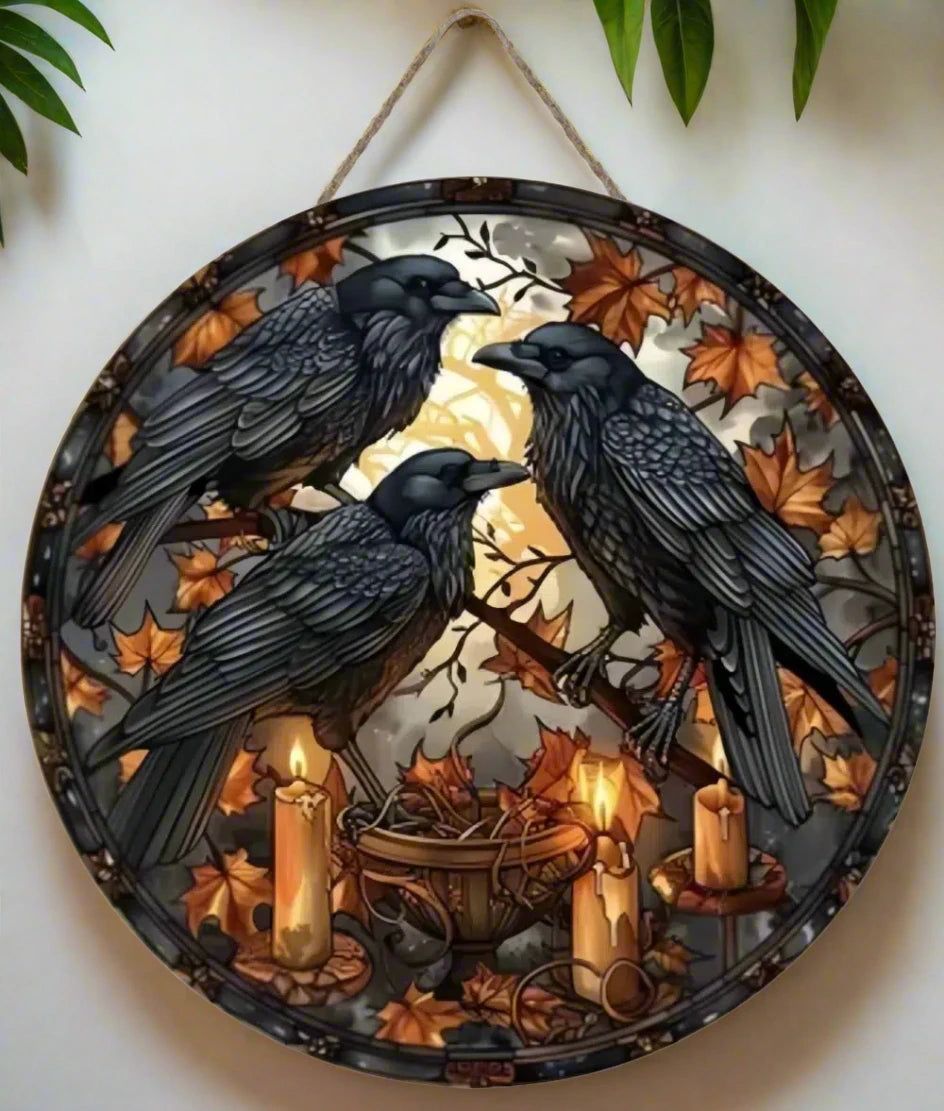 Black Raven Wooden Sign Dark Crow Hanging Sign Gothic Wall Decor-MoonChildWorld