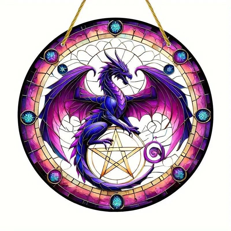 Pentagram Dragon Suncatcher Dragon Acrylic Sign Dragon Window Decor-MoonChildWorld